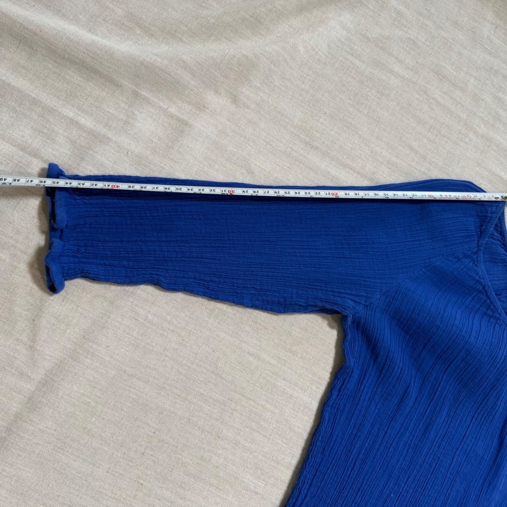 Old Navy Womens XS Royal Blue Cotton Gauze 3/4 Lettuce Hem Sleeve Blouse Top Off - Picture 6 of 10